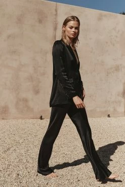 DISSH Boutiques SETS SIMONE BLACK SATIN BIAS CUT PANT