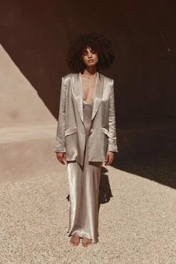 DISSH Boutiques CLOTHING KIAH PEWTER SATIN BLAZER