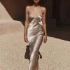 DISSH Boutiques SIMONE PEWTER SATIN SLIP MIDI DRESS