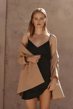 DISSH Boutiques MIA BLACK SATIN MINI DRESS