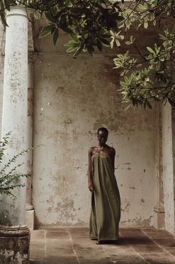 DISSH Boutiques POLLY OLIVE STRAPLESS MIDI DRESS