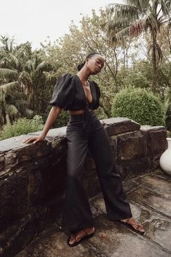 DISSH Boutiques FLICK BLACK LINEN PANT