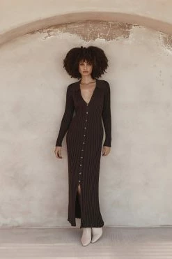 DISSH Boutiques RHODES BITTER CHOC SLEEVED DRESS