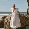 DISSH Boutiques BONNIE WHITE FRILLED MIDI DRESS CLOTHING