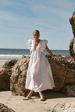 DISSH Boutiques BONNIE WHITE FRILLED MIDI DRESS CLOTHING