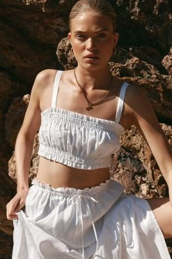 DISSH Boutiques CLOTHING BONNIE WHITE GATHER LINEN CROP TOP