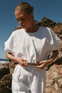 DISSH Boutiques BONNIE WHITE BUBBLE CROP TOP