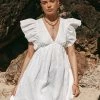 DISSH Boutiques BONNIE FRILL WHITE LINEN MINI DRESS CLOTHING