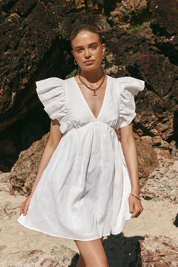 Deals ๐ DISSH Boutiques BONNIE FRILL WHITE LINEN MINI ๐ DRESS CLOTHING ๐ 1 DISSH Boutiques BONNIE FRILL WHITE LINEN MINI DRESS CLOTHING