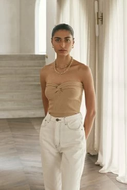 DISSH Boutiques ANIKA TWISTED WARM WHEAT KNIT TOP