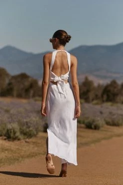 DISSH Boutiques CLOTHING ANDREA WHITE LINEN MIDI DRESS