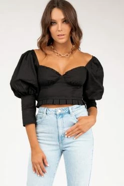 DISSH Boutiques CHA CHA BLACK SLEEVED CROP TOP TOPS