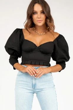 DISSH Boutiques CHA CHA BLACK SLEEVED CROP TOP TOPS