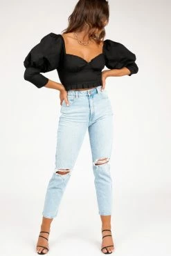 DISSH Boutiques CHA CHA BLACK SLEEVED CROP TOP TOPS