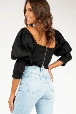 DISSH Boutiques CHA CHA BLACK SLEEVED CROP TOP TOPS