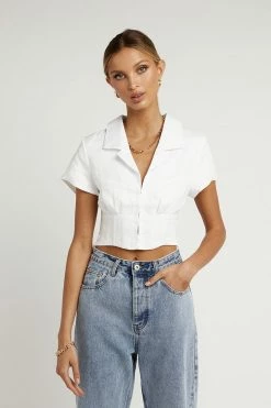 DISSH Boutiques COLLARED WHITE CROP TOP