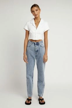 DISSH Boutiques COLLARED WHITE CROP TOP