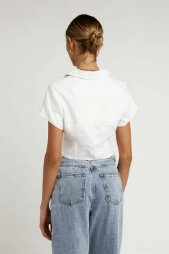 DISSH Boutiques COLLARED WHITE CROP TOP
