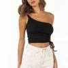 DISSH Boutiques BRIDGET ONE SHOULDER BLACK KNIT TOP TOPS