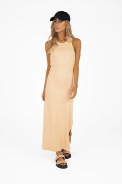 DISSH Boutiques DEEP DIVE BEIGE KNIT MIDI DRESS