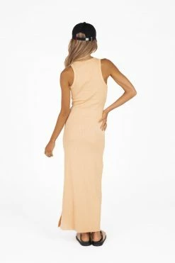DISSH Boutiques DEEP DIVE BEIGE KNIT MIDI DRESS