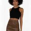 DISSH Boutiques SNDYS CHOCOLATE FAUX LEATHER SKIRT KNITTED