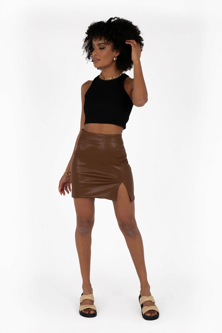 Flash Sale โญ DISSH Boutiques SNDYS CHOCOLATE FAUX LEATHER ๐ SKIRT KNITTED ๐ 3 DISSH Boutiques SNDYS CHOCOLATE FAUX LEATHER SKIRT KNITTED