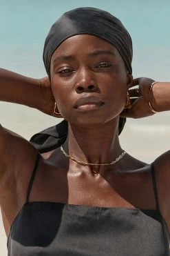 DISSH Boutiques NAILI BLACK SILK HEAD SCARF TOPS