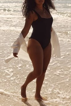 DISSH Boutiques CLOTHING AMAYA BLACK SQUARE NECK ONE PIECE