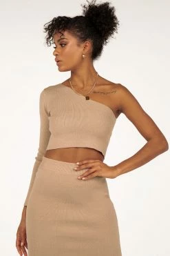 DISSH Boutiques TILLY ONE SHOULDER BEIGE KNIT