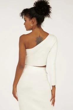DISSH Boutiques KNITTED TILLY ONE SHOULDER WHITE KNIT