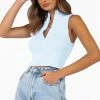 DISSH Boutiques KIRBY BLUE HIGH NECK KNIT TOP KNITTED