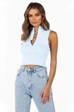 DISSH Boutiques KIRBY BLUE HIGH NECK KNIT TOP KNITTED