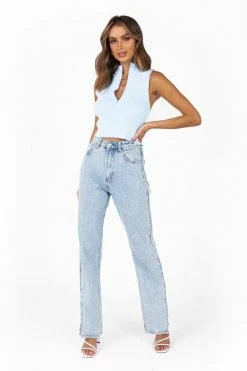 DISSH Boutiques KIRBY BLUE HIGH NECK KNIT TOP KNITTED