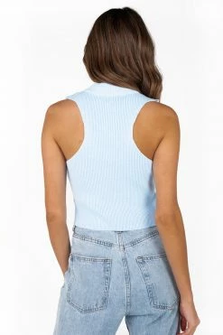 DISSH Boutiques KIRBY BLUE HIGH NECK KNIT TOP KNITTED