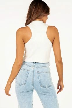 DISSH Boutiques KIRBY WHITE HIGH NECK KNIT TOP KNITTED