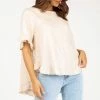 DISSH Boutiques ONE DAY ALMOND LINEN DROP FRILL TOP