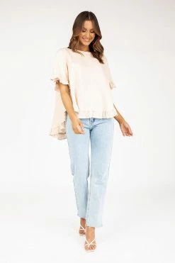 DISSH Boutiques ONE DAY ALMOND LINEN DROP FRILL TOP