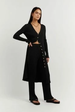 DISSH Boutiques LOU BLACK LONGLINE KNIT CARDIGAN