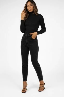 DISSH Boutiques TOPS SOFIE BLACK ROLL NECK RIB KNIT TOP