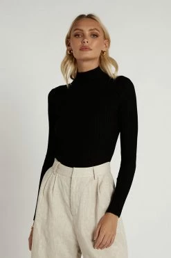 DISSH Boutiques TOPS SOFIE BLACK ROLL NECK RIB KNIT TOP