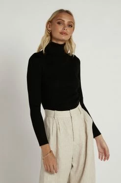 DISSH Boutiques TOPS SOFIE BLACK ROLL NECK RIB KNIT TOP