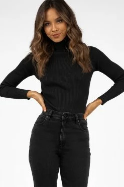 DISSH Boutiques TOPS SOFIE BLACK ROLL NECK RIB KNIT TOP