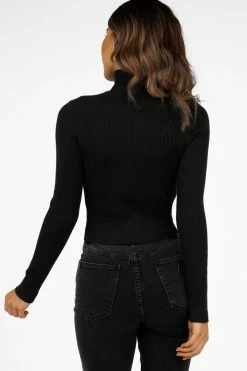 DISSH Boutiques TOPS SOFIE BLACK ROLL NECK RIB KNIT TOP