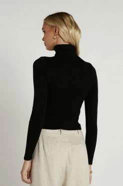DISSH Boutiques TOPS SOFIE BLACK ROLL NECK RIB KNIT TOP