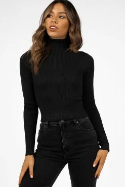 DISSH Boutiques TOPS SOFIE BLACK ROLL NECK RIB KNIT TOP