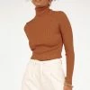 DISSH Boutiques TOPS SOFIE RUST ROLL NECK RIB KNIT TOP