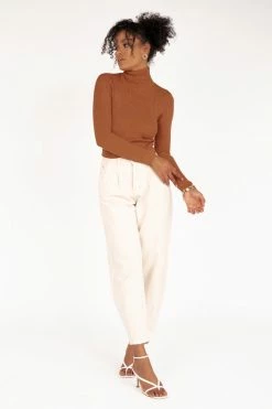 DISSH Boutiques TOPS SOFIE RUST ROLL NECK RIB KNIT TOP