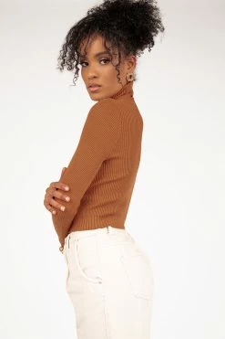 DISSH Boutiques TOPS SOFIE RUST ROLL NECK RIB KNIT TOP