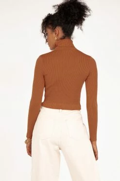 DISSH Boutiques TOPS SOFIE RUST ROLL NECK RIB KNIT TOP